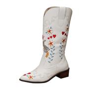 Generisch Bottines pour femme - Bottines d'hiver pour femme - Avec motif floral - Talon bloc - Antidérapantes - Bottes de cowboy - Imperméables - En cuir synthétique, Blanc., 35 EU