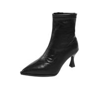 Generisch Bottines pour femme - Couleur unie - Talon haut - Bottes courtes - Bout - Bottes fines - Talon court - Mi-mollet, Noir , 42 EU