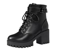 Generisch Bottines pour femme - En cuir verni - Avec boucle - Talon court - Bottines orthopédiques avec fermeture éclair - Automne et hiver - Talon bloc - Bottes de transition, Noir , 38 EU