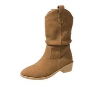 Generisch Bottines pour femme en daim - Bottes courtes imperméables pour l'extérieur - Chaussures à enfiler - Talon bas - Bottes de cowboy - Talon bloc - Bottines mi-hautes pour femme, café, 42 EU
