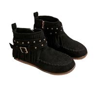 Generisch Bottines pour femme - En daim - Fermeture éclair latérale - Style rétro - Style western - Bottes de cowboy - Bottes courtes pour l'automne et l'hiver, Noir , 42 EU