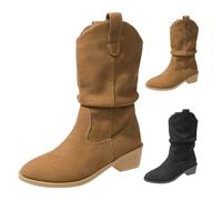 Generisch Bottines pour femme - En daim - Imperméables - Pour l'extérieur - À enfiler - Talon bas - Bottes de cowboy - Talon bloc - Bottines mi-hautes pour femme, café, 36 EU