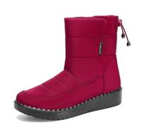 Generisch Bottines pour femme - Largeur H - Imperméables - Doublure thermique - Bottes d'hiver basses - Fermeture éclair latérale - Légères - Longue tige - Talon bloc, rouge, 39 EU