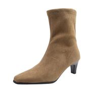 Generisch Bottines pour femme pointues avec talon bloc - Bottes pointues en daim - Avec talon bloc - Élastiques - Fermeture éclair - Bottines à talons hauts, kaki, 36 EU