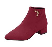 Generisch Bottines pour femme pointues avec talon bloc - Bottines à talons hauts - Bottines à talon bloc - Bottines élégantes et tendance, rouge, 38 EU