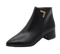 Generisch Bottines pour femme pointues avec talon bloc - Bottines à talons hauts - Bottines à talon bloc - Bottines élégantes et tendance, gris foncé, 36 EU