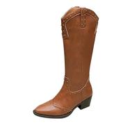 Generisch Bottines pour femme pointues élégantes - Bottes western pour femme - Bottes d'équitation en cuir - Talon bloc - Bottes longues - Bout pointu - Bottes Chelsea - Bottes festives - Bottes