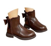 Generisch Bottines pour fille - Pour l'hiver, l'automne et le printemps, élégantes, avec nœud, confortables, élastiques, mignonnes, marron, 25 EU
