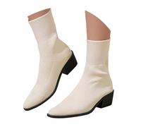 Generisch Bottines tendance à talon bloc, bout pointu, matériau en maille respirante et design amincissant, chaussures confortables qui soulèvent le regard., Blanc., 41 EU