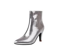 Generisch Bottines tendance pour femme avec bout pointu, talon aiguille, motif serpent, fermeture éclair latérale, finition métallisée, pour l'hiver et le quotidien, argenté, 34 EU