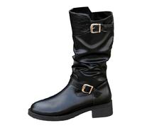 Generisch Bottines tendance pour femme avec bout pointu - Tige mi-haute - Sangle à boucle - Pour vêtements d'hiver décontractés - Faciles à enfiler - Bottes courtes élégantes, Noir , 40 EU