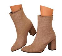 Generisch Bottines tendance pour femme avec fermeture éclair arrière, bout effilé, talon bloc robuste pour l'hiver
