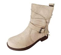 Generisch Bottines tendance pour femme avec ornement à boucle - Cravate latérale - Bottes courtes élégantes pour femme - Bottes confortables au quotidien avec aspect cuir synthétique, beige, 39 EU
