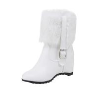 Generisch Boucle de ceinture en peluche - Décoration - Semelle épaisse - Bottes courtes pour femme - Fourrure synthétique douce pour les jours d'hiver, Blanc., 39 EU