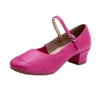 Generisch Boucle de couleur unie pour femme avec semelle continue en caoutchouc, talon bas, talon épais, chaussures de danse, Rose, 37 EU