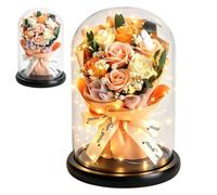 Generisch Bouquet de fleurs intemporel dans une cloche en verre comme | Avec lumière LED et bouquet de fleurs séchées pour femme, petite amie, Saint-Valentin, fête d'anniversaire