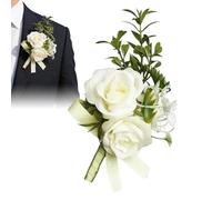 Generisch Bouquet de marié - Corsage réaliste - Boutonnière de marié pour célébration, bal de fin d'année, séance photo, enterrement de vie de jeune fille, réception, dîner formel