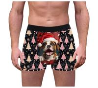 Generisch Boxers pour homme Sous-vêtements de Noël Sous-vêtements respirants Confortable Short rétro élégant Hommes Sous-vêtements de Noël Arbre de Noël et dessin animé Imprimé Sous-vêtements pour