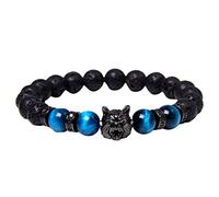 Generisch Bracelet Acier Rhodonite Bijoux tête de loup avec perles rondes Bracelet en oeil de naturel Bracelet en perles de Valentin Couleurs Précieuses Mamie Mm Anneaux (D, A)