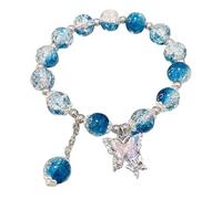Generisch Bracelet adolescent en forme de cœur et de papillon - Pour femme - Perles mignonnes - Cordes - Bijoux pour homme - Argent - Avec gravure, taille unique, Alliage de zinc, Pas de gemme