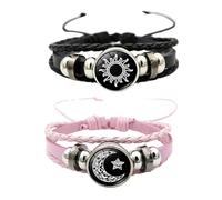 Generisch Bracelet avec une lettre Luminous Couple Bracelets Sun and Moon Ajustable Bracelets The Luminous Stone Stores The Light Energy Under The Irradiation Of Black Story Bracelet en cuir, taille