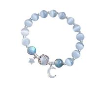 Generisch Bracelet de festival pour femme - Design étoile grise et lune - Bracelet en cuir jaune pour amis et étudiants, taille unique, Cristal artificiel, Pas de gemme
