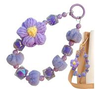 Generisch Bracelet de poignet en perles, porte-clés à breloques pour téléphone portable - Porte-clés de téléphone portable avec fleur en laine et boules en peluche - Porte-clés à perles - Sangle de