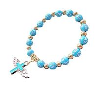 Generisch Bracelet et chaîne en perles blanches en argent, ailes d'ange, croix, guérison, équilibre, bijoux, bracelet cadeau pour fille verte compatible avec faire, taille unique, Acrylique, Pas de