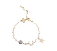 Generisch Bracelet large en cuir Lune Zircon Perle Bracelet Design féminin Bracelet élargi Montre Boccia Bracelet en cuir, taille unique, Métal, Pas de gemme