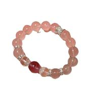 Generisch Bracelet pour femme - Quartz rose - Véritable cristal rose transparent de 12 mm - Avec perles porte-bonheur - Exclusif, élégant et luxueux pour les femmes - En achetant un gratuit