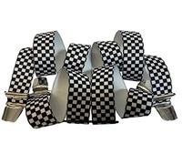 generisch Bretelles à carreaux blanc - Largeur : 35 mm - Avec 4 clips en forme de H - Bretelles élastiques réglables avec clip en métal solide - Carreaux noirs et blancs, Rouge, 105 cm