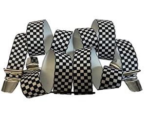 generisch Bretelles à carreaux blanc - Largeur : 35 mm - Avec 4 clips en forme de H - Bretelles élastiques réglables avec clip en métal solide - Carreaux noirs et blancs, Rouge, 105 cm