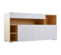 Generisch Buffet LED - Largeur : 140 cm - Multifonction - Commode - Buffet haut - Buffet de luxe pour salon, couloir - Armoire pour chambre à coucher - Blanc et chêne