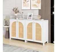 Generisch Buffet moderne de style minimaliste 4 portes en rotin, poignée en métal, armoire buffet simple pour salle à manger, salon, cuisine (blanc)