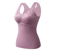 Generisch Cadeau pour femme - Hauts ajustés - Chemises thermiques sans manches - Col en V - Soutien-gorge intégré - Sous-vêtements doublés en polaire - Débardeur thermique avec rembourrage en éponge