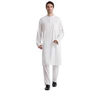 Generisch Caftan musulman 2 pièces pour homme - Haut + pantalon - Vêtements islamiques pour homme - Costume africain arabe - Vêtements de prière - Robe ethnique traditionnelle, Blanc., 3XL