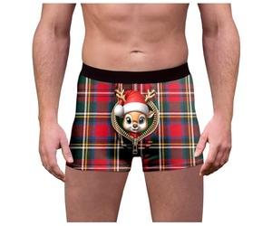Generisch Caleçon de Noël pour hommes Boxer de Noël Multicolore Sexy Drôle pour Hommes Amusant Personnalisé Flocons de Neige Imprimé Mi-Longue Cartoon Print Sous-vêtements avec Coupe Confortable