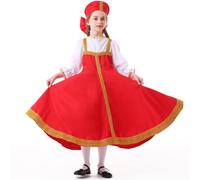 Generisch Calendrier de l'Avent 11 enfants filles - Robe de danse traditionnelle - Costume de performance - Tenues bouffantes - Avec sac (rouge, 6-8 ans)