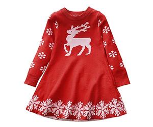 Generisch Calendrier de l'Avent Ma Vie Petit Enfant Hiver Noël Pull Manches Longues Flocons de Neige Robe Princesse Robe Chaude Pour Bébés Vêtements Noël Rouge Marine Été Pour Filles, rouge, 3 ans