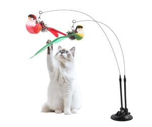 Generisch Canne à pêche pour chat - Amovible - Avec ventouse - 2 oiseaux avec bruit de gazouillement interactif - Pour jouer solitaire - Anniversaire d'animaux