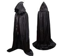 Generisch Cape d'Halloween avec capuche et traîne - Cape de sorcier - Costume de théâtre - Costume gothique médiéval - Uniforme pour déguisement, cosplay, vampire, fête, tenue viking, Noir , 5XL