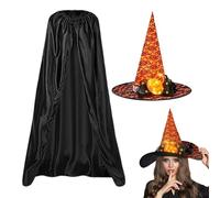 Generisch Cape d'Halloween - Cape gothique d'Halloween pour robe costumée, robe noire pleine longueur | Casquette à capuche pour hommes, femmes, adolescents, cape classique pour sorcière vampire