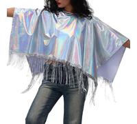 Generisch Cape hippie pour femme - Poncho à thème indienne - Avec franges - Col roulé - Veste à franges - Veste à franges - Costume de cowboy occidental - Pour carnaval, carnaval, festival, fête à