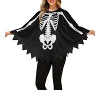 Generisch Cape poncho de citrouille d'Halloween avec squelette, Gris clair., taille unique