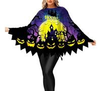 Generisch Cape poncho de citrouille d'Halloween avec squelette, vert, taille unique