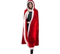 Generisch Cape pour Femme de Noël avec Capuche Amusant Manteau de Noël Élégant Costume de Femme de Noël en Rouge Poncho de Grande Taille Miss Père Noël Blouse pour Cosplay Fête, O rouge., 120 cm