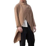 Generisch Cape pour homme en coton et lin - Veste de loisirs - Couleur unie - Cape - Poncho à manches longues - T-shirt en lin - Veste d'extérieur irrégulière décontractée - Streetwear - Couleur unie