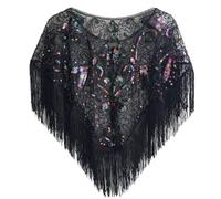 Generisch Capes à paillettes pour femme Écharpes Robe de soirée Écharpe douce Écharpe de soirée à la mode Cape de luxe Légère à l'épaule avec franges et designs Robe de nuit Soirée Poncho Costume de