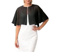 Generisch Capes festives en mousseline de soie pour femme - Boléro élégant - Capelets doux - Avec bordure en satin - Sans manches - Cardigan pour mariage, robe de soirée, O Noir., taille unique