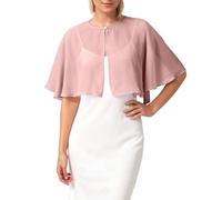 Generisch Capes festives en mousseline de soie pour femme - Boléro élégant - Capelets doux - Avec bordure en satin - Sans manches - Cardigan pour mariage, robe de soirée, O rose., taille unique